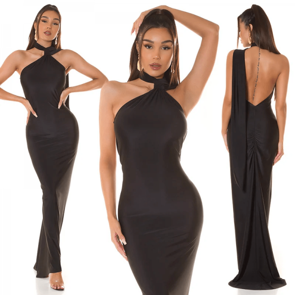 DOLGA OBLEKA Z OVRATNIKOM IN ODPRTIM HRBTOM